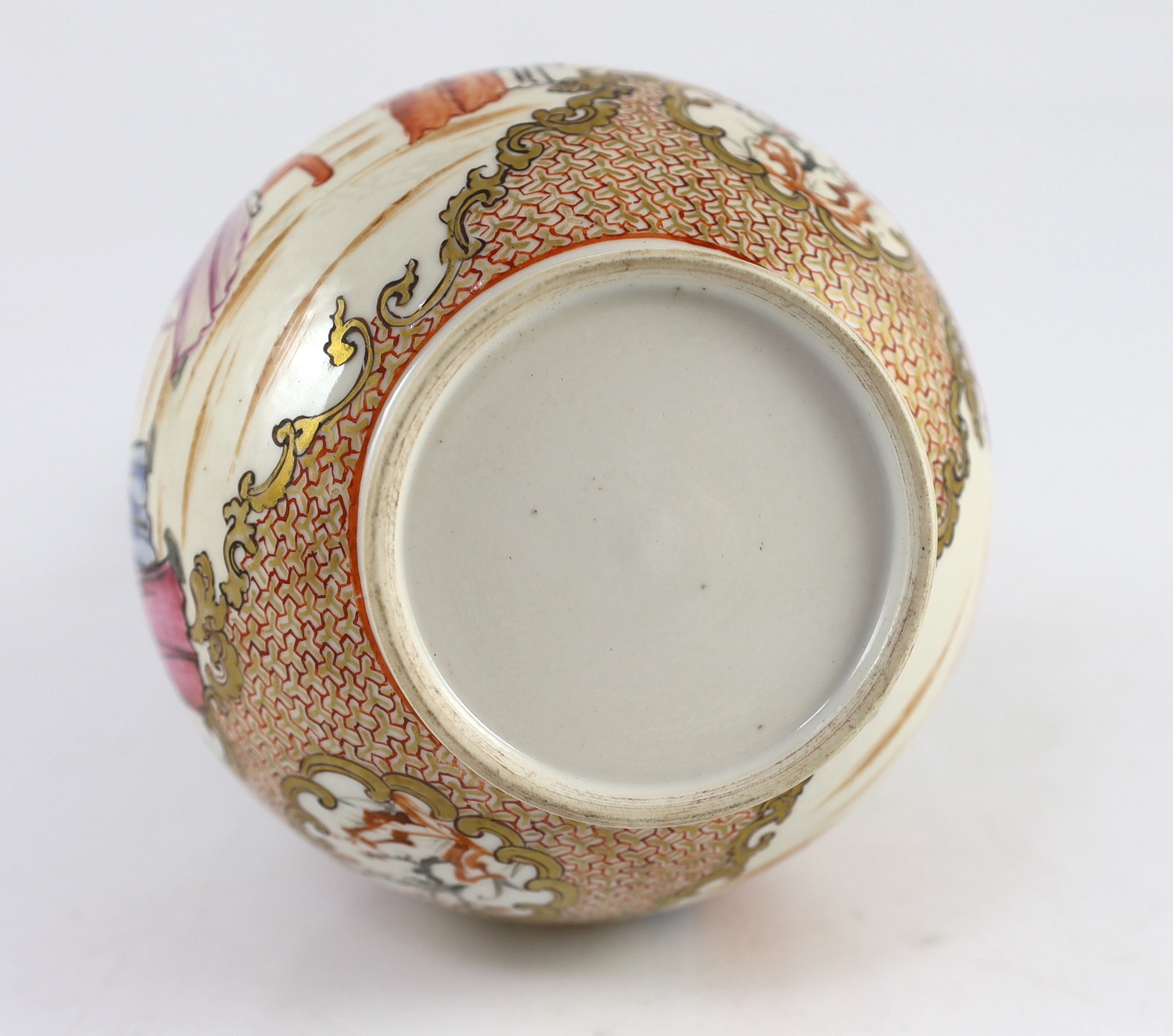 A Chinese enamelled porcelain Mandarin pattern water bottle (guglet) and basin, Qianlong period